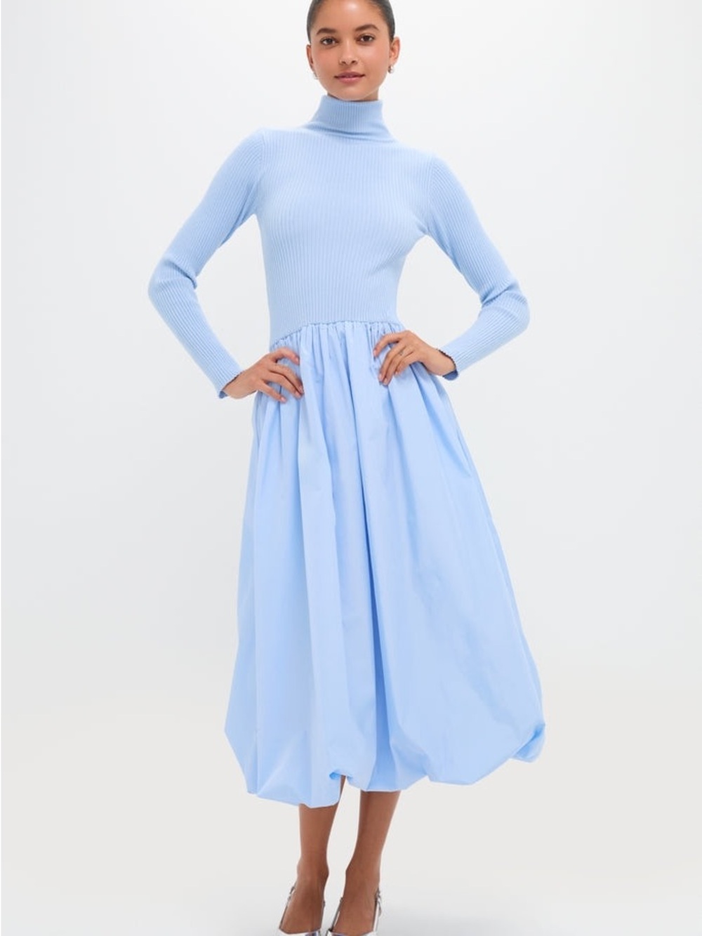 Hyacinth House Ice Blue Mixed-Media Michaela Midi Dress